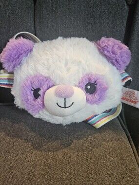 Purple & White Plush Panda Crossbody Bag